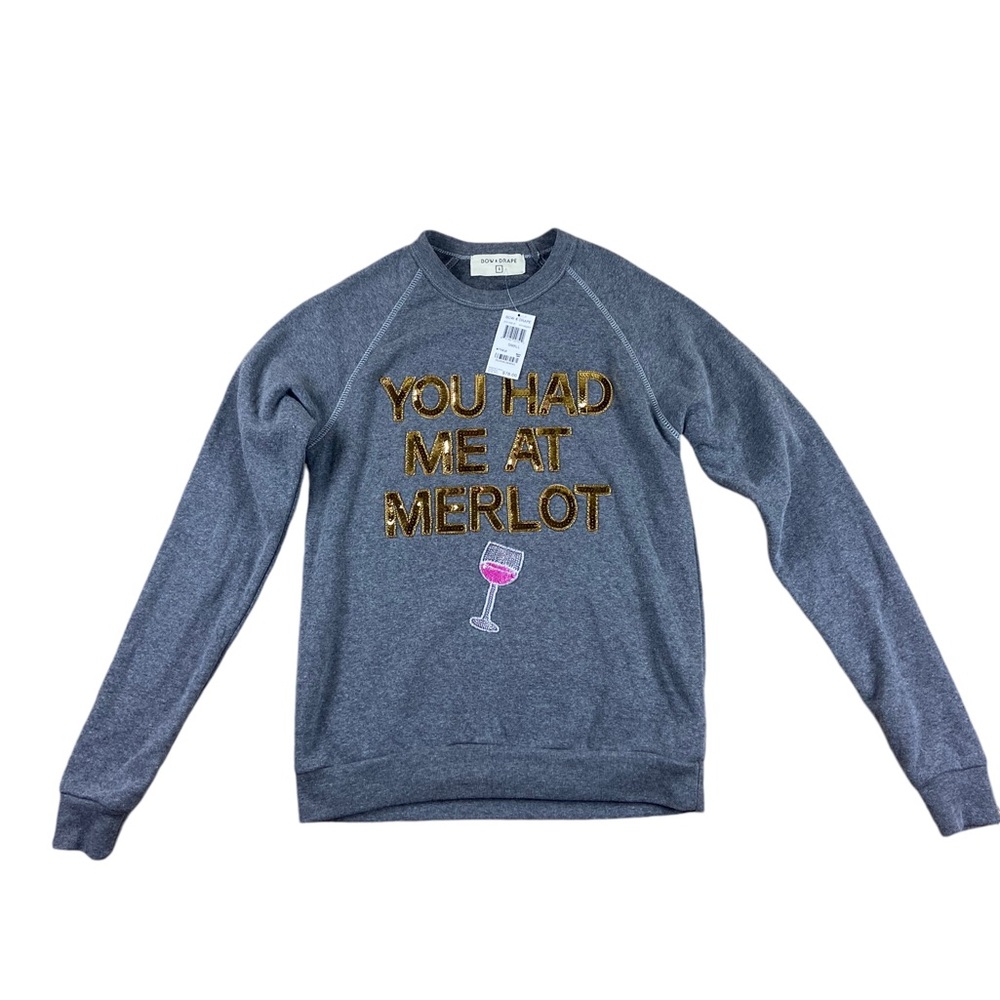 Women’s Bow & Drape You Had Me At Merllot Crewneck Sweatshirt NWT small